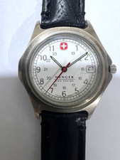 Wenger Watch Swiss Made White Dial Date Military Style Men’s Quartz