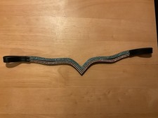 Pretty Sparkly Bling V Browband In Pink & Turquoise, 15” Cob Size, Black Leather