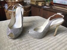Karen Millen Silvery Sparkly High Heel Platform Shoes Peep toe Size 6 1/2 40 