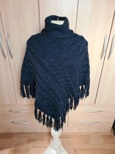 Warehouse navy chunky cable knit poncho - one size