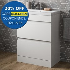 600mm Bathroom Vanity Unit Basin Storage 2 Drawer Cabinet Furniture White Gloss