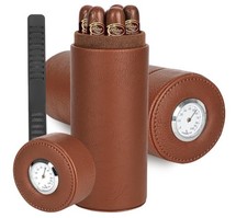 Cylindrical Cigar Humidor with Hygrometer and Cedar Wood Lining Travel Or Home