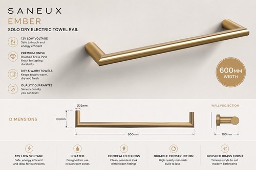 Brushed brass heated towel - brushed,