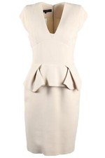 ELIE SAAB BEIGE SILK AND WOOL BLEND MIDI DRESS FR 40 UK 12