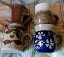 Job Lot 4 Small Vintage Studio Pottery Stoneware Mugs Unknown Potters VGC used