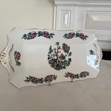 Rectangular Serving Dish Ashley Bone China England Green Flowers 12x5.5" rare 