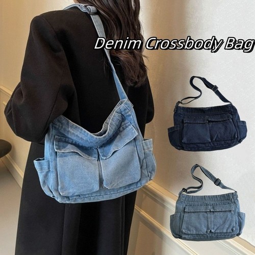 Vintage denim messenger bag - vintage,