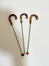 VTG Bamboo whangee Swizzle Sticks 3 Cocktail Tiki Drink Stirrers Retro MCM