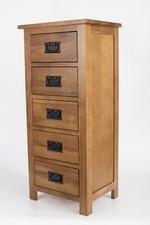 Bedside Table Oak Wood Nightstand 5 Storage Drawer Bed Oak Bedside Cabinet-Brown