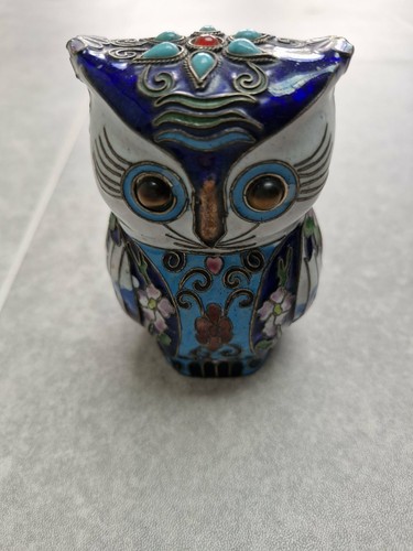 Vintage cloisonne enamel owl - vintage,