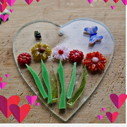 Heart shaped floral glass bee - floral,
