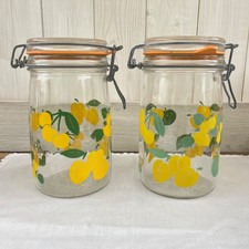 Vintage Hermetic Italy Glass Storage Jars x 2. Large 1 Litre 1970s