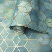 Sample Holden Decor CLEARANCE  Tafoni Geometric Smooth Metallic Teal Wallpaper