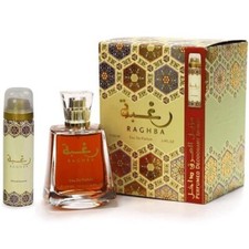 LATTAFA RAGHBA 100ML EDP SPRAY + PERFUMED SPRAY SET NEW & DAMAGED SEAL BOXED