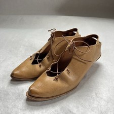 Cydwoq Handmade Leather Pumps Womens 37  Beige Lace Up Low Heel Bohemian Casual