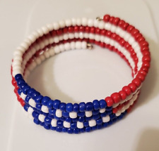 Red White & Blue  patriotic UDA memory wire bracelet 5 layer