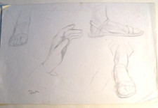 André-Albert TONDU (Jura 1903-1980) DRAWING STUDY HANDS FEET ACADEMISM 1930