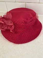 Vintage Bright Pink Cerise Floral  Flowers veil hat By Parigi Wedding Headwear