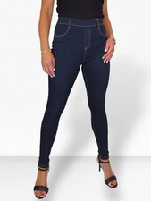 Ladies Denim Jeggings Super Skinny Fit Pull On Jeans High Rise Indigo Blue 8-18