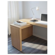 Ikea MALM OAK VENEER Writing Desk with Side Extendable Table Good Condition