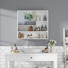 Wall Mounted Bathroom Cabinet Mirror &Glass Door Cupboard Unit Storage Shelves