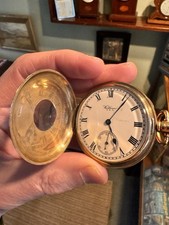 Antique 9ct Solid Gold Waltham Half Hunter Pocket Watch