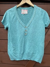 Ladies Laura Ashley weekend Green Vneck Top Button And Cute Neckline Trim 12