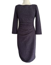 ELIZA J Womens Grey Shimmery Side Ruched 3/4 Sleeve Sheath Dress. UK 10, US 6.