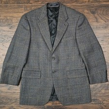 Chaps Ralph Lauren Mens 38S Brown Black Tweed Wool Glen Plaid Sport Coat Blazer
