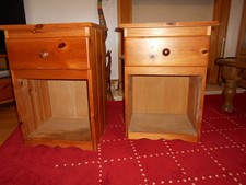 Two matching pine wooden storage unit free standing bed side tables