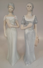 Lladro Style Porcelain 19cm Lady Figurines x2 A58 B886