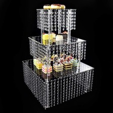 Cake Stand Acrylic Crystal Beaded Dessert Holder for Birthday Wedding Party