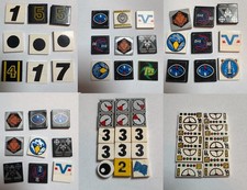 Job lot (58) LEGO printed / stickered tiles - Alien egg, UFO, Insectoid, numbers