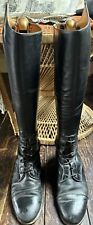 VTG antique ITALIAN  Black Leather Zip Up Lace Up Button Long RIDING BOOTS Uk 6