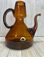 Vtg Amber Blown Glass Tea Pot