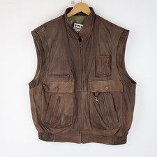 Vintage Brown Leather Waistcoat Gilet biker western Vest Size L (V2317)