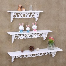 3 pcs White Wooden Shelves On The Wall Mounted Shelf Floating Display Unit UK