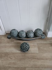 Long Basket Tray Storage - With 5  Decorative Wicker Balls