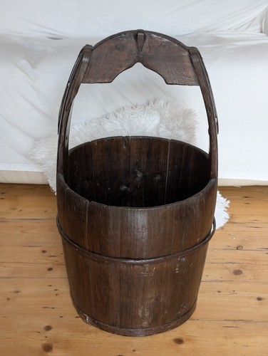 Vintage large wooden bucket - wooden,