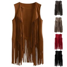 Women's Cowboy Style Fringe Sleeveless Vest Western Ethnic Cardigan Top Summer