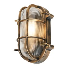 Litecraft Remy Wall Light Outdoor IP44 Rated Caged Oval Bulkhead Fitting - Gold 