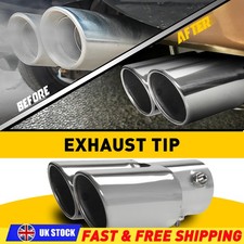 63mm Inlet Dual Twin Tip Racing Car Exhaust Pipe Shaped Muffler Tailpipe Silver