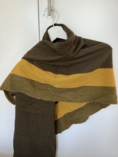 Vintage Issey Miyake Wool Scarf Made In Japan Dark Brownish Green/Yellow