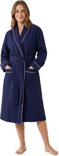 Women waffle bathrobe navy - women's,