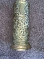 Vtg Peerage Brass Bar Pub Scene Umbrella Stand Cane Holder 16" Tall Holland