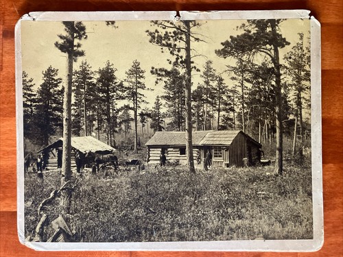 Log cabin scene horses - cabin, men