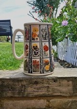Vintage Jug By Cottage Garden. Large Jug Depicting Garden Flowers 22cm Tall