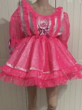 Sissy Dress Pink Satin Sparkle Tulle  Princess Ruffles Puff Sleeves