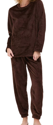 Ladies brown fleece pyjamas - brown,
