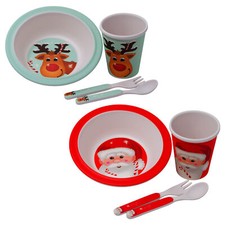 Kids Christmas Breakfast Set - Melamine 4 Pieces Bowl Cup Fork Spoon